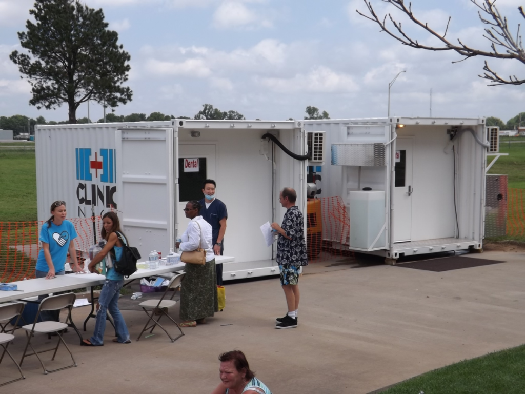 The image shows one of the uses of shipping Containers in Shipping Container pop-up clinics and emergency housing